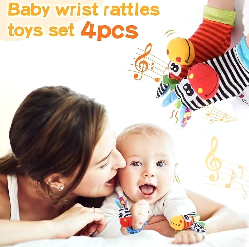4-Piece Baby Rattle Sock Toys for Infants and Toddlers