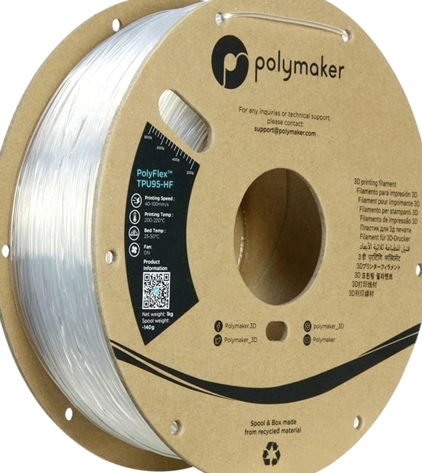 High Flow 1.75mm TPU Filament 95A Clear - Flexible, UV Resistant, Fast Printing