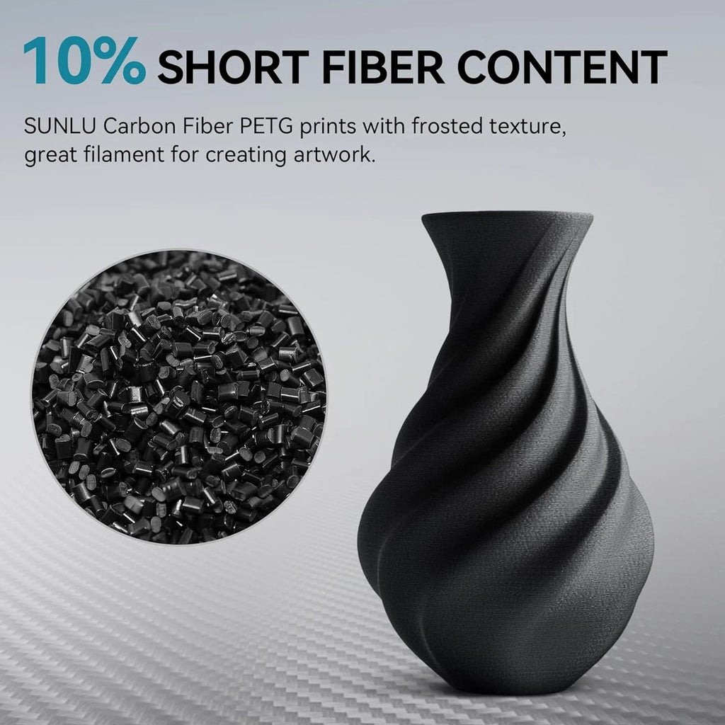 SUNLU 1.75mm PETG Carbon Fiber Filament High Impact Strength 1KG Matte Black
