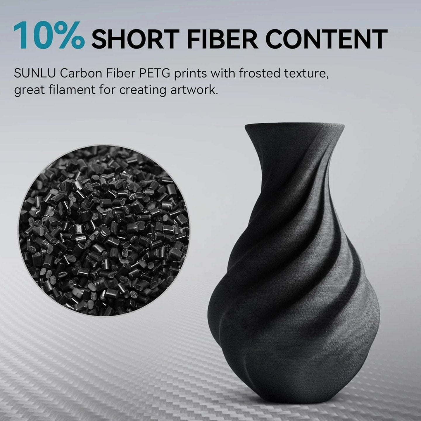 SUNLU 1.75mm PETG Carbon Fiber Filament High Impact Strength 1KG Matte Black