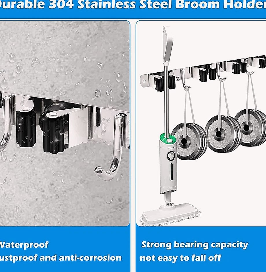 Stainless Steel Wall Mounted Mop and Broom Holder Organizer