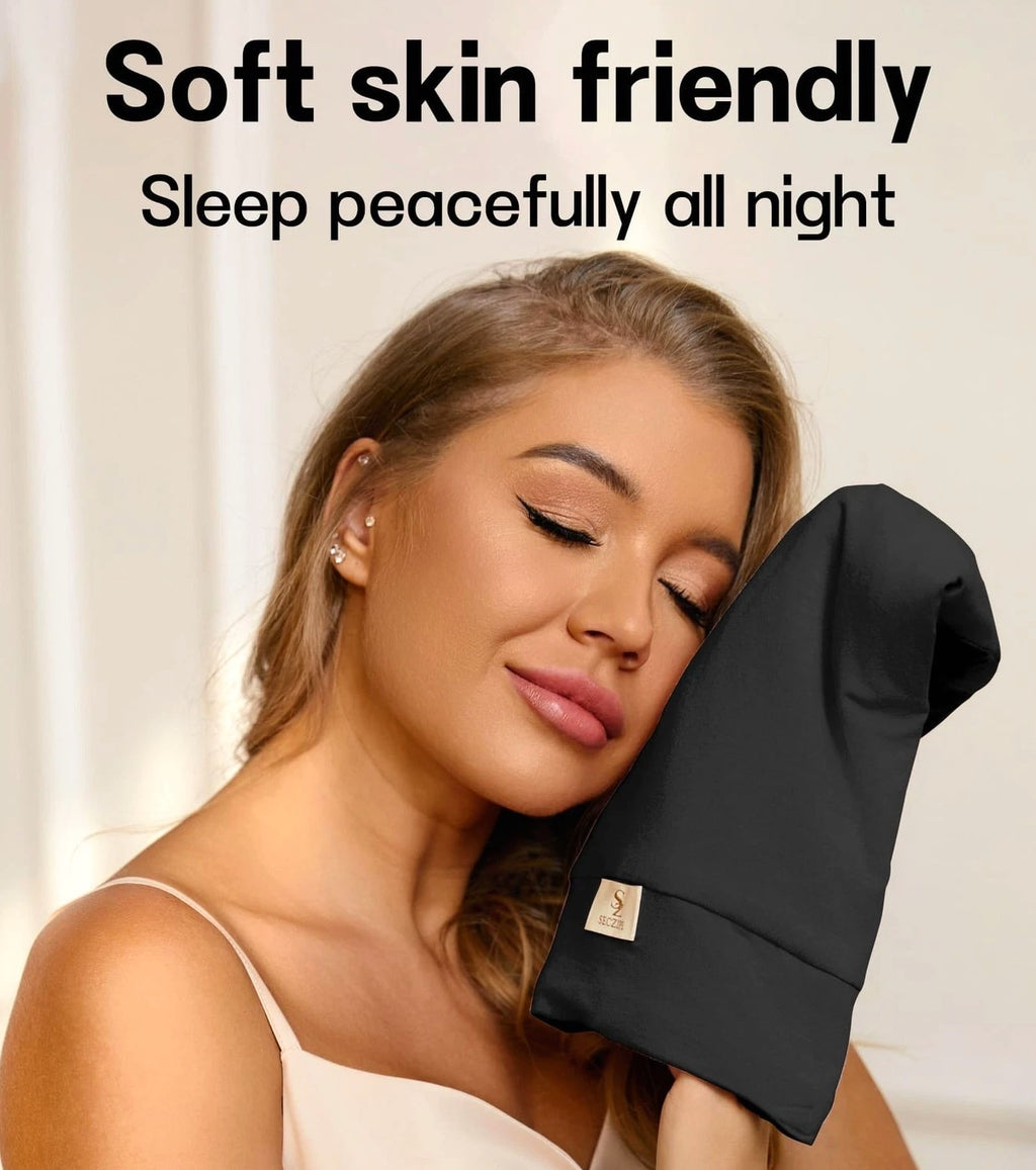 SECZIPE 100% Mulberry Silk Bonnet for Sleeping Curly Hair, One Size Black