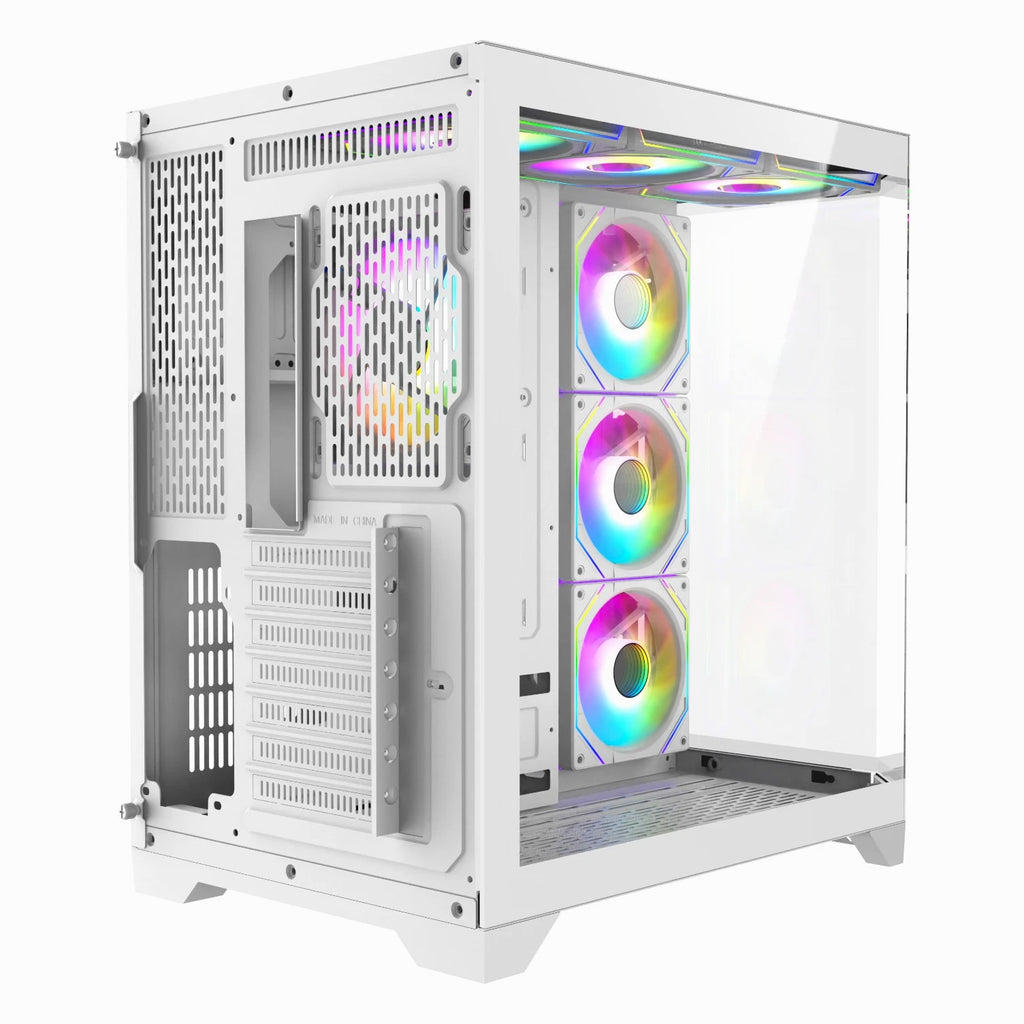 Iceberg Gaming PC Case Crystal Edge White Three Tempered Glass and seven fans