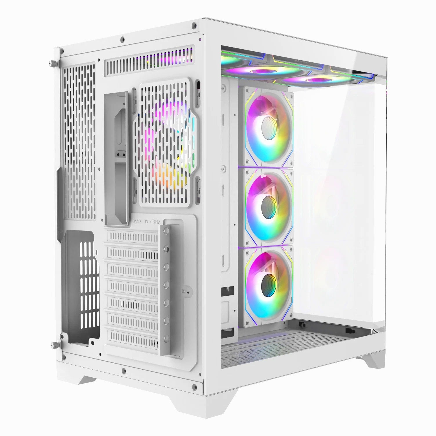 Iceberg Gaming PC Case Crystal Edge White Three Tempered Glass and seven fans