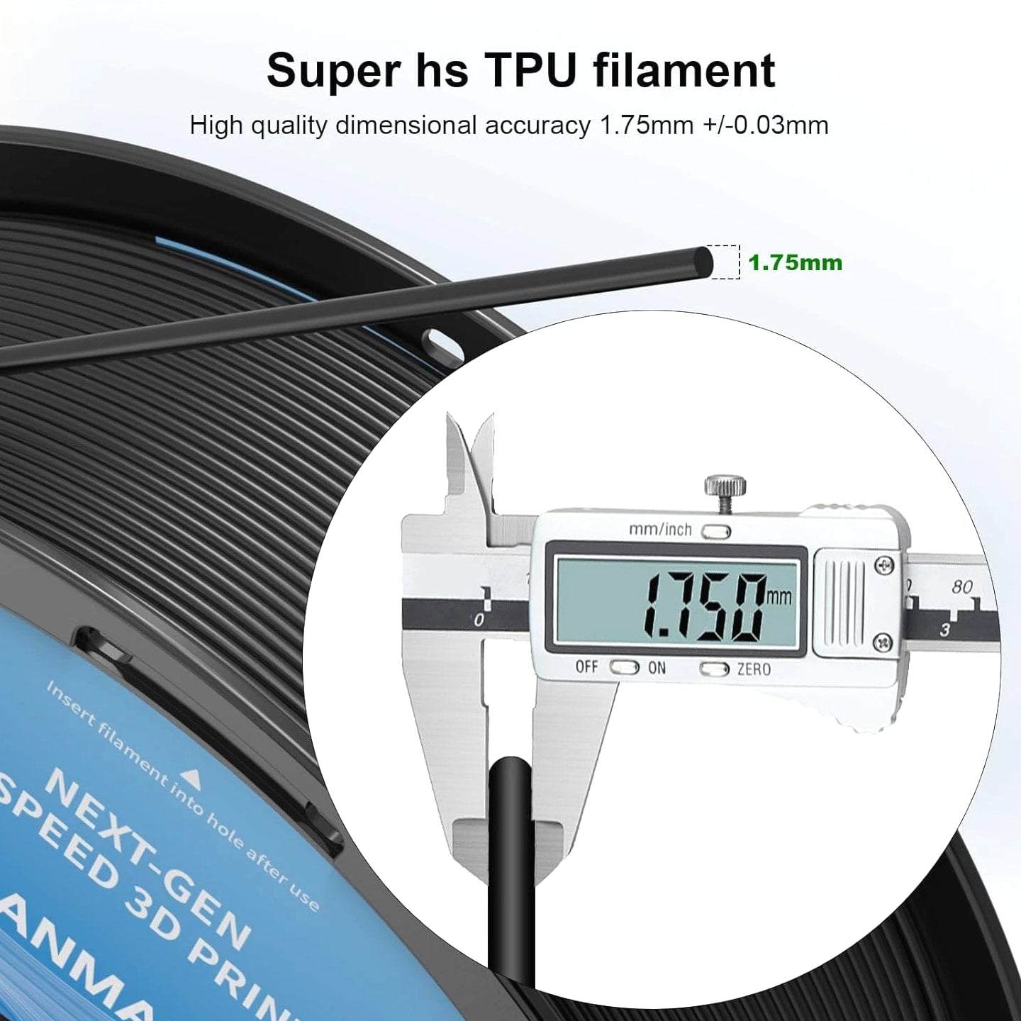 TPU Filament 1.75mm 95A Black - 1kg/2.2lbs High-Speed Flexible 3D Printer Material