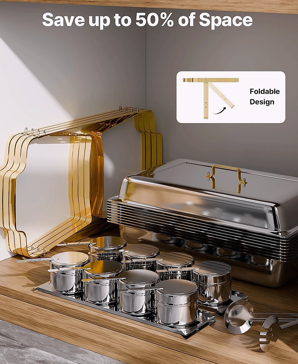 SucceBuy 8 Qt Chafing Dish Set, Stainless Steel Buffet Warmer, 4-Pack