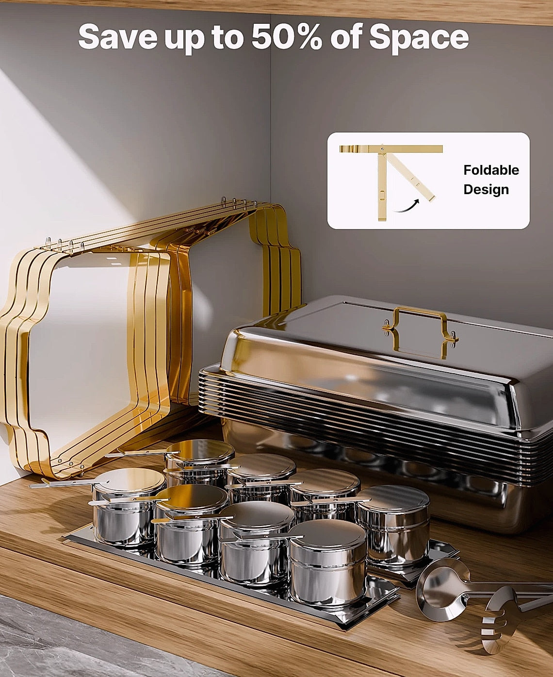 SucceBuy 8 Qt Chafing Dish Set, Stainless Steel Buffet Warmer, 4-Pack