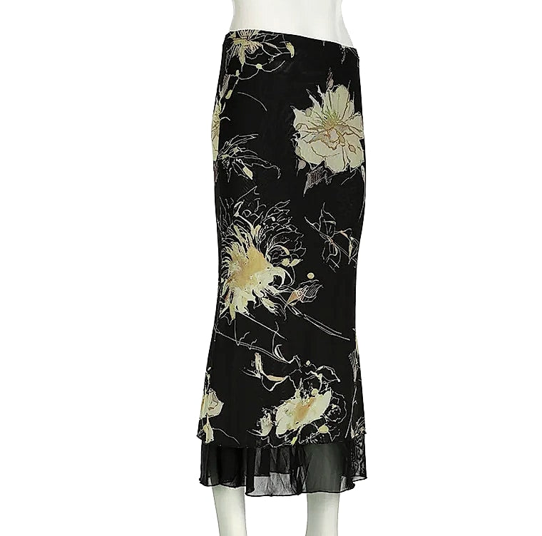Goth Dark Y2K Double Layer Mesh A-Line Skirt Fairy