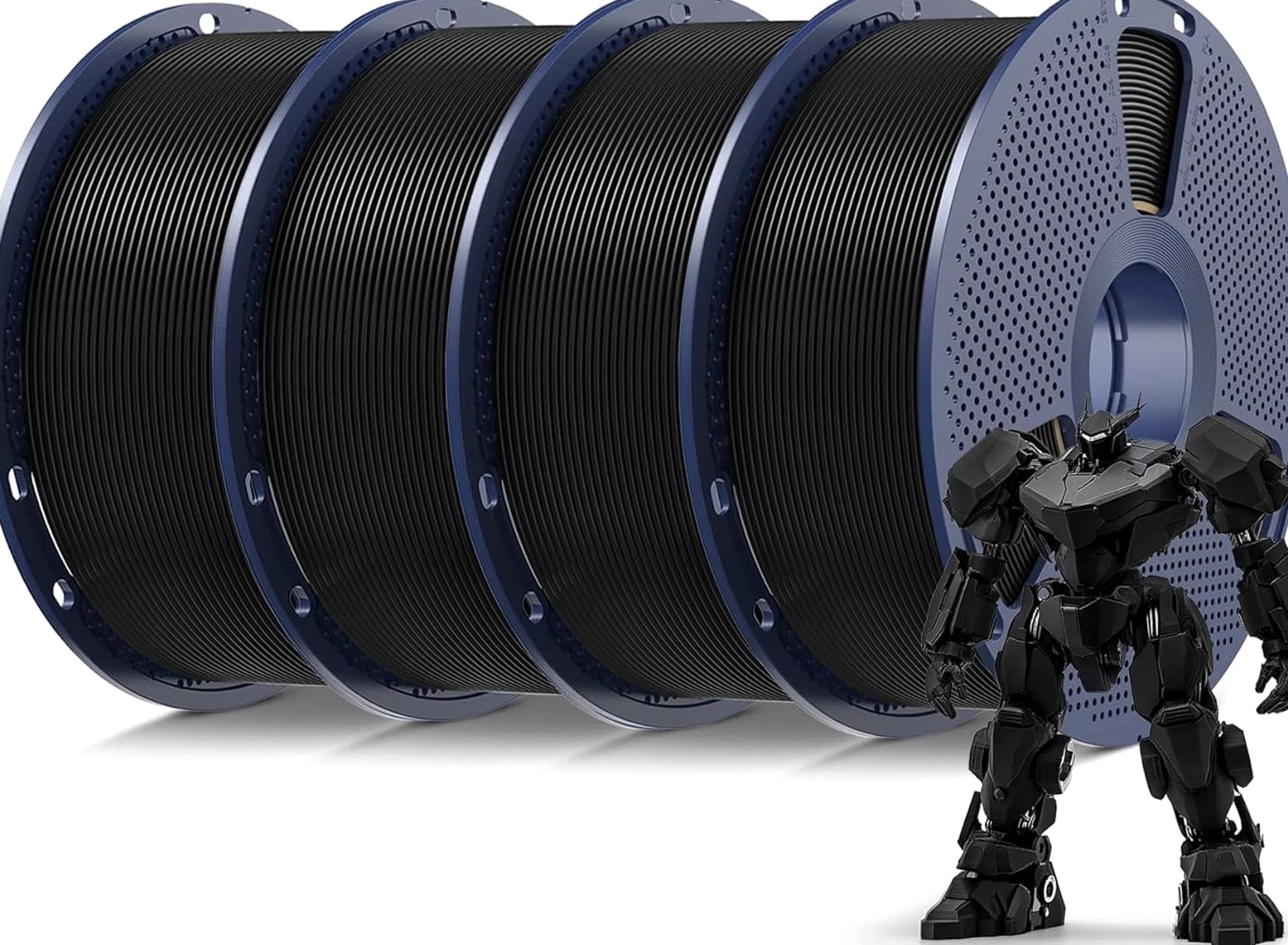 4 Black PLA Filament Spools - 1.75mm, 4kg, Smooth Quality Prints