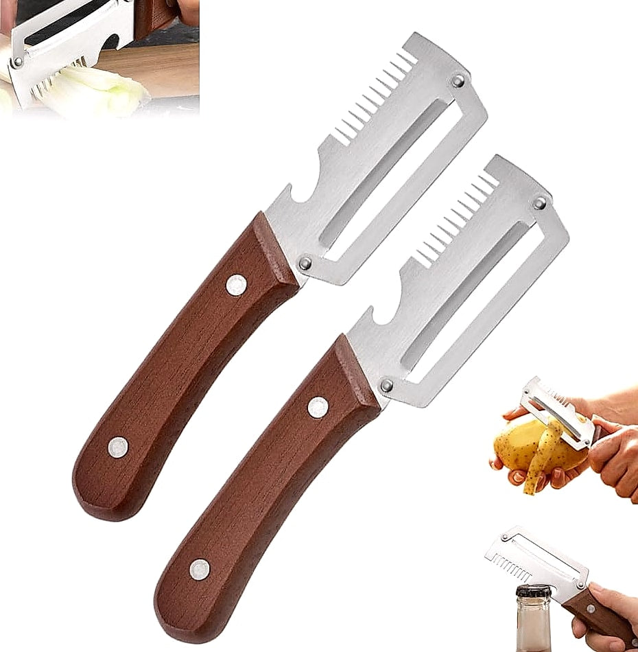 Vegetable Peeler with Wooden Handle and Bottle Opener