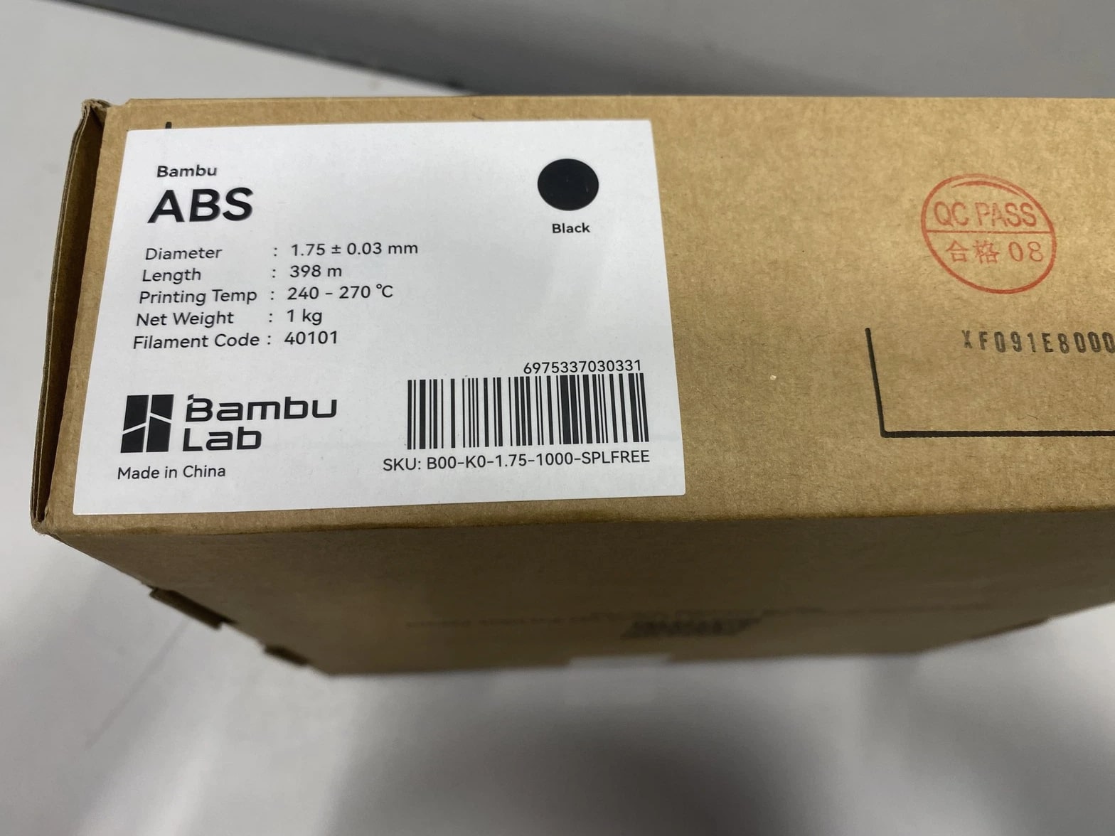 Bambu ABS 1.75/.03mm Black - 40101 Filament