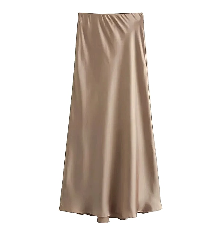 MUJER Woman 2026 Satin Midi Skirt High Waist Black
