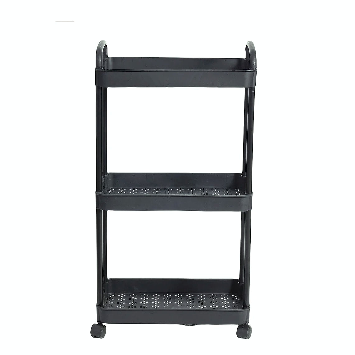 Rolling utility cart with lockable wheels and storage baskets