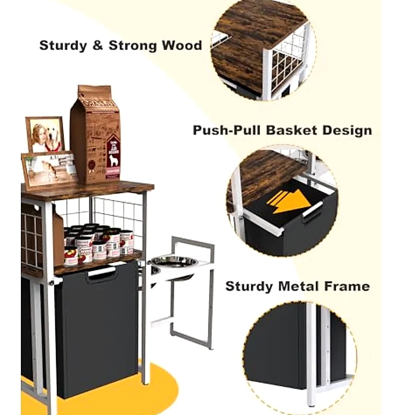Elevated Dog Bowl Stand with Food Storage and Toy Basket