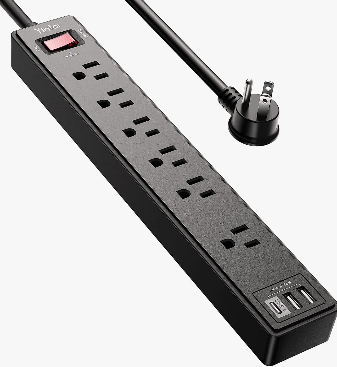 Yintar 6-Foot Power Strip with 6 Outlets and 3 USB Ports