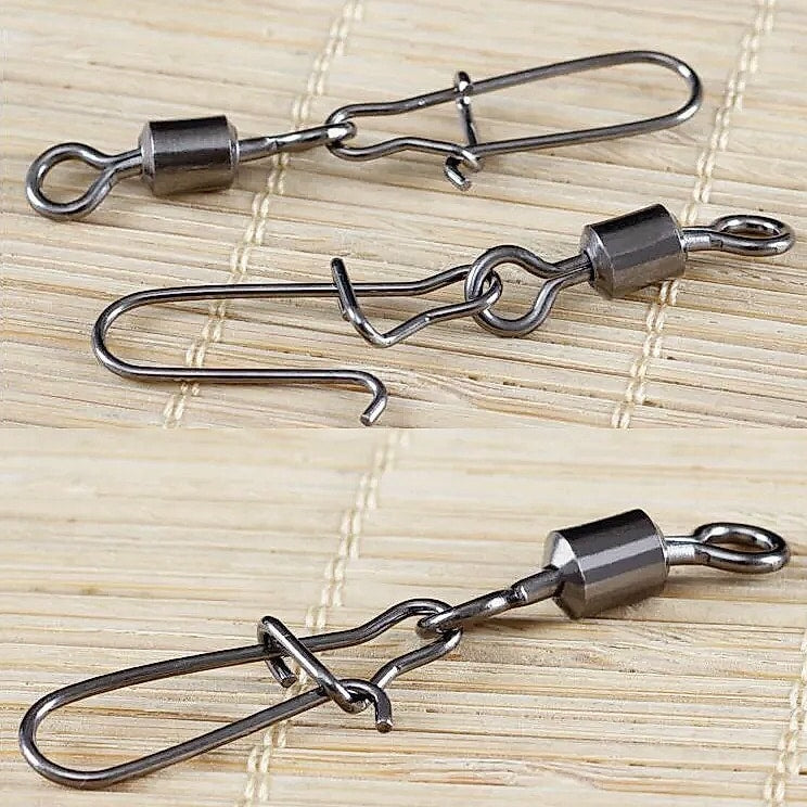 100 pcs Bearing Swivel Fishing Connector Rolling Swivel With Snap Stainless Steel Swivel Fishing Lure Hook Fishing Accessories