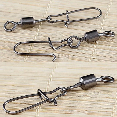100 pcs Bearing Swivel Fishing Connector Rolling Swivel With Snap Stainless Steel Swivel Fishing Lure Hook Fishing Accessories