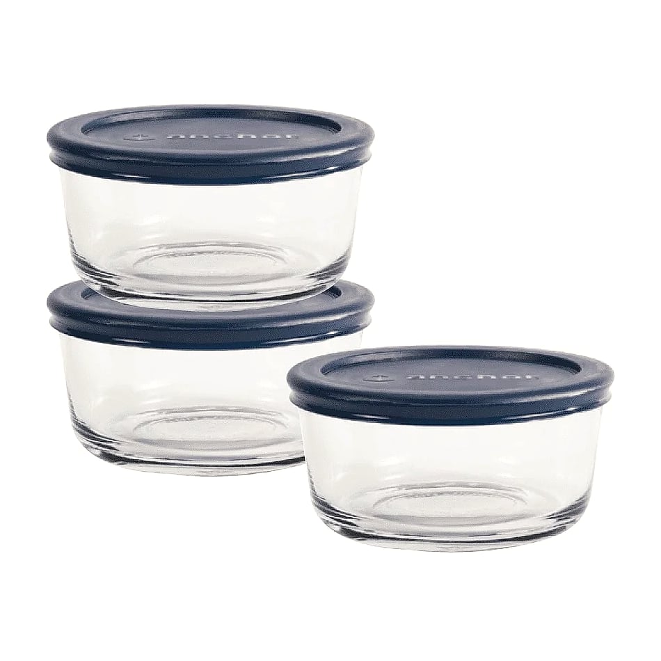 Round Glass Food Storage Containers Set of 3, 2 Cup