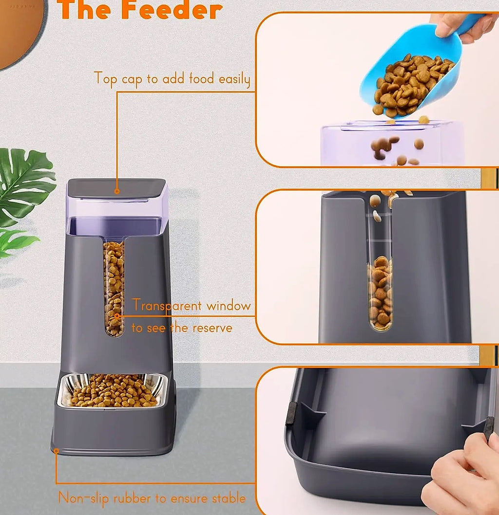 Automatic Pet Feeder and Water Dispenser Set with Stainless Steel Bowls