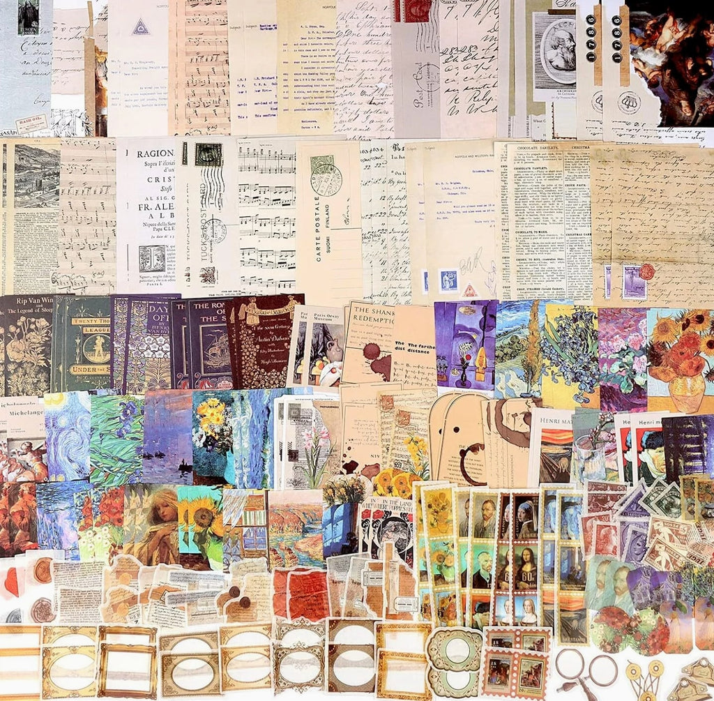 200pcs Vintage Junk Journal Supplies,Scrapbook Supplies Scrapbooking Paper and S