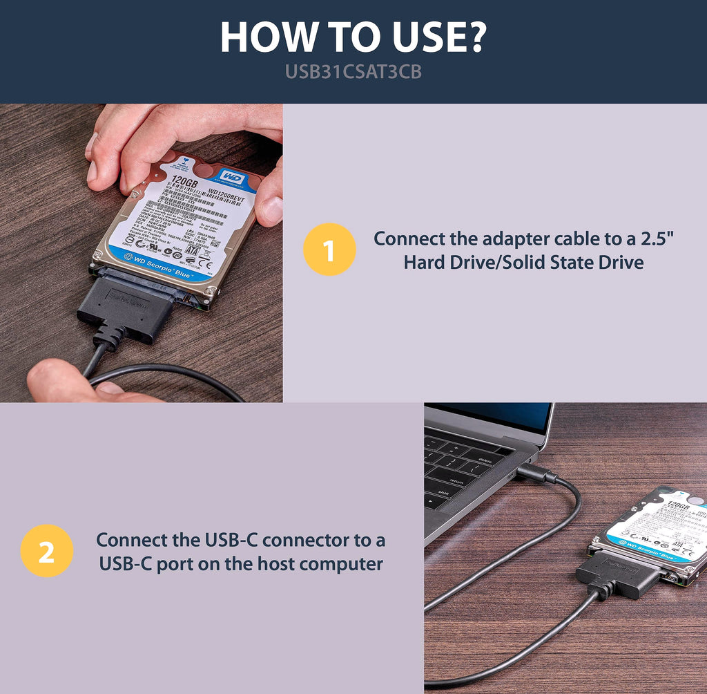 StarTech SATA to USB-C Cable, 10Gbps external hard drive adapter