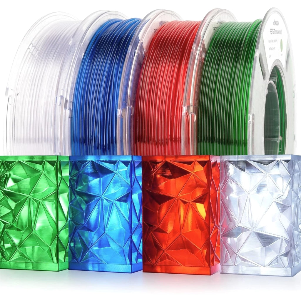250g Each, 4 Colors PETG Filament for 3D Printing - Clear, Red, Green, Blue