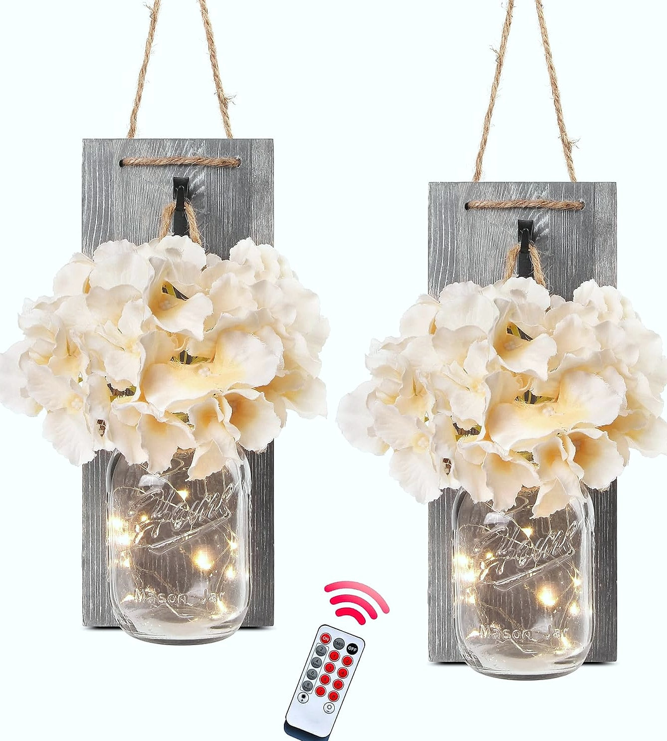 Besuerte Rustic Wooden Wall Sconce with LED String Lights, Set of 2