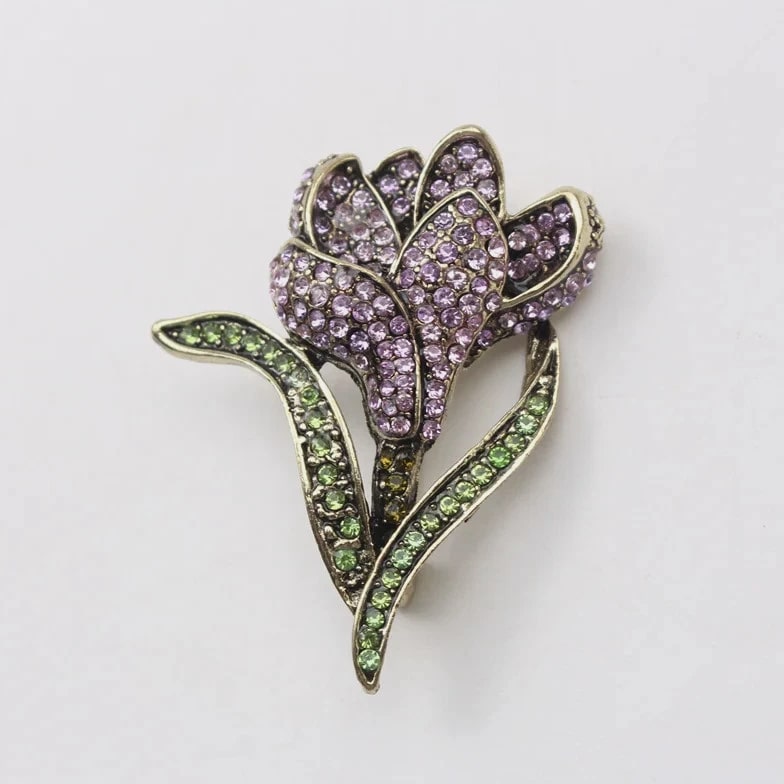 Fashion Rhinestone Brooch Plant Flower Green Leaf Corsage Clothing Accessories