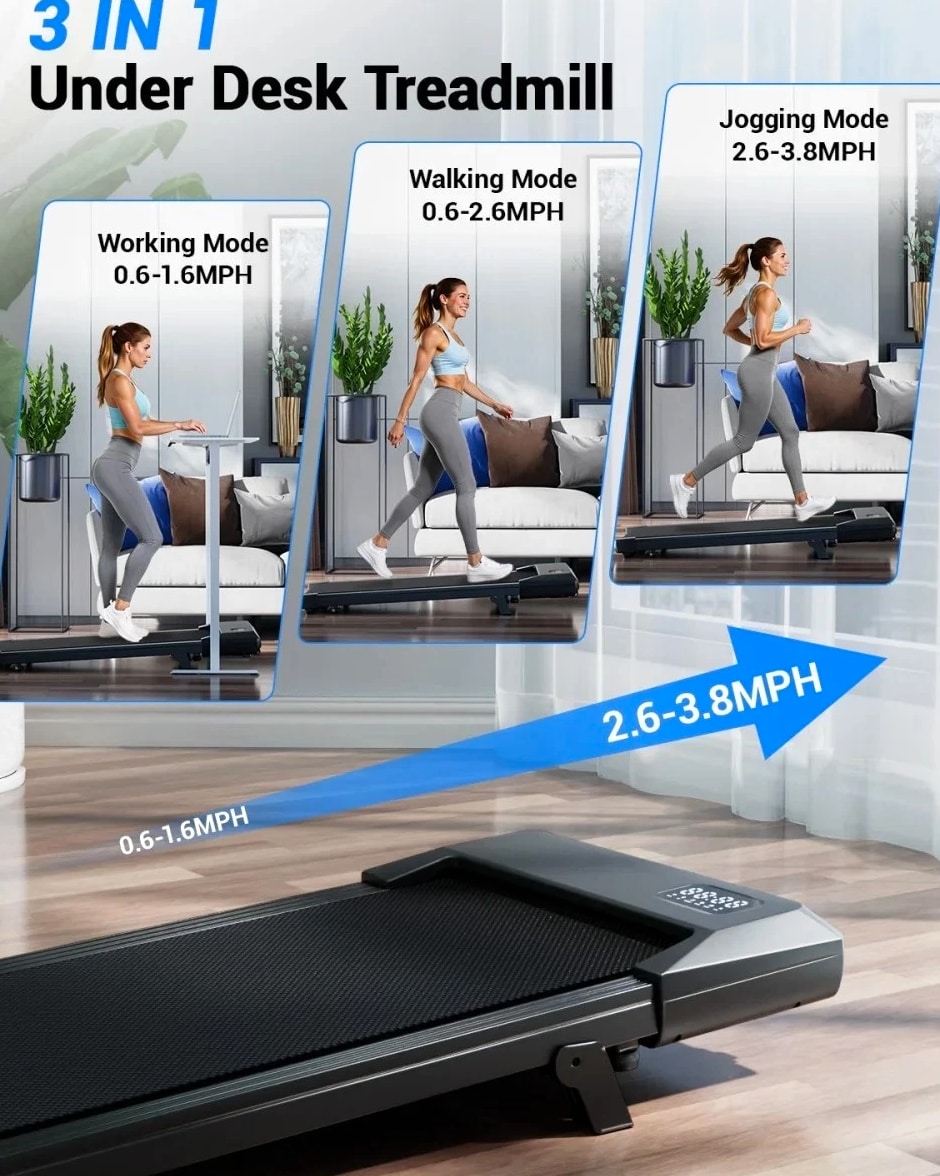 Foldable Under Desk Treadmill 2.5HP Walking Pad, 300lbs LED Remote Quiet