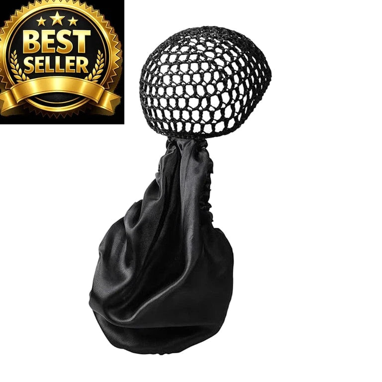 2 in 1 Wrap Cap Bonnet – Adjustable Hair Net & Scarf for Silk Press, Black