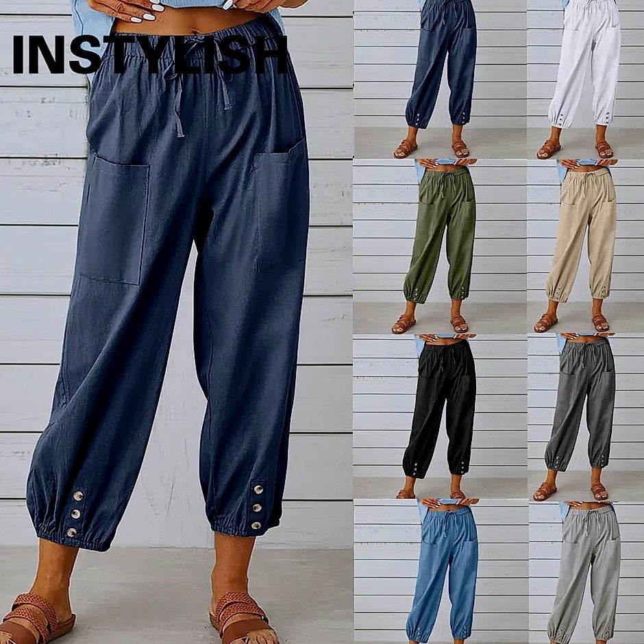 INSTYLISH Women's Cotton Linen Wide Leg Pants