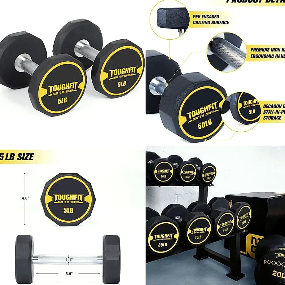 5-50 lb Dumbbell Set with Steel Cast Core, Non-slip Knurled Handles