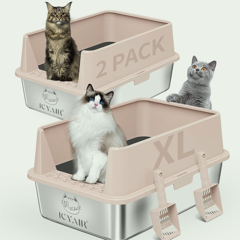 ICYAIR Stainless Steel Cat Litter Box 2-Pack, Extra Large
