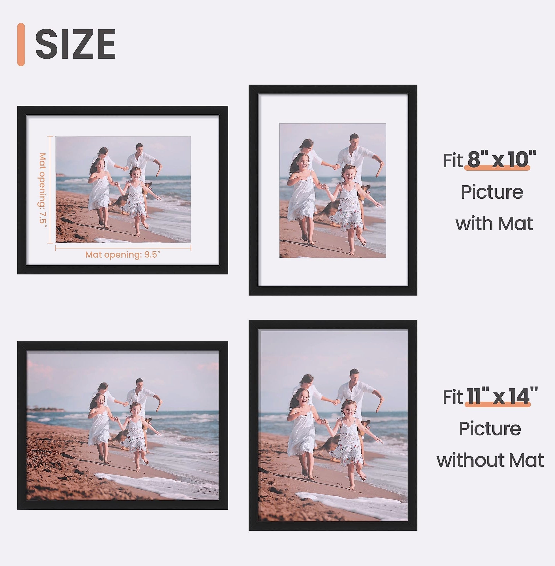 Upsimples 11x14 Picture Frame for 8x10 Photos with Mat