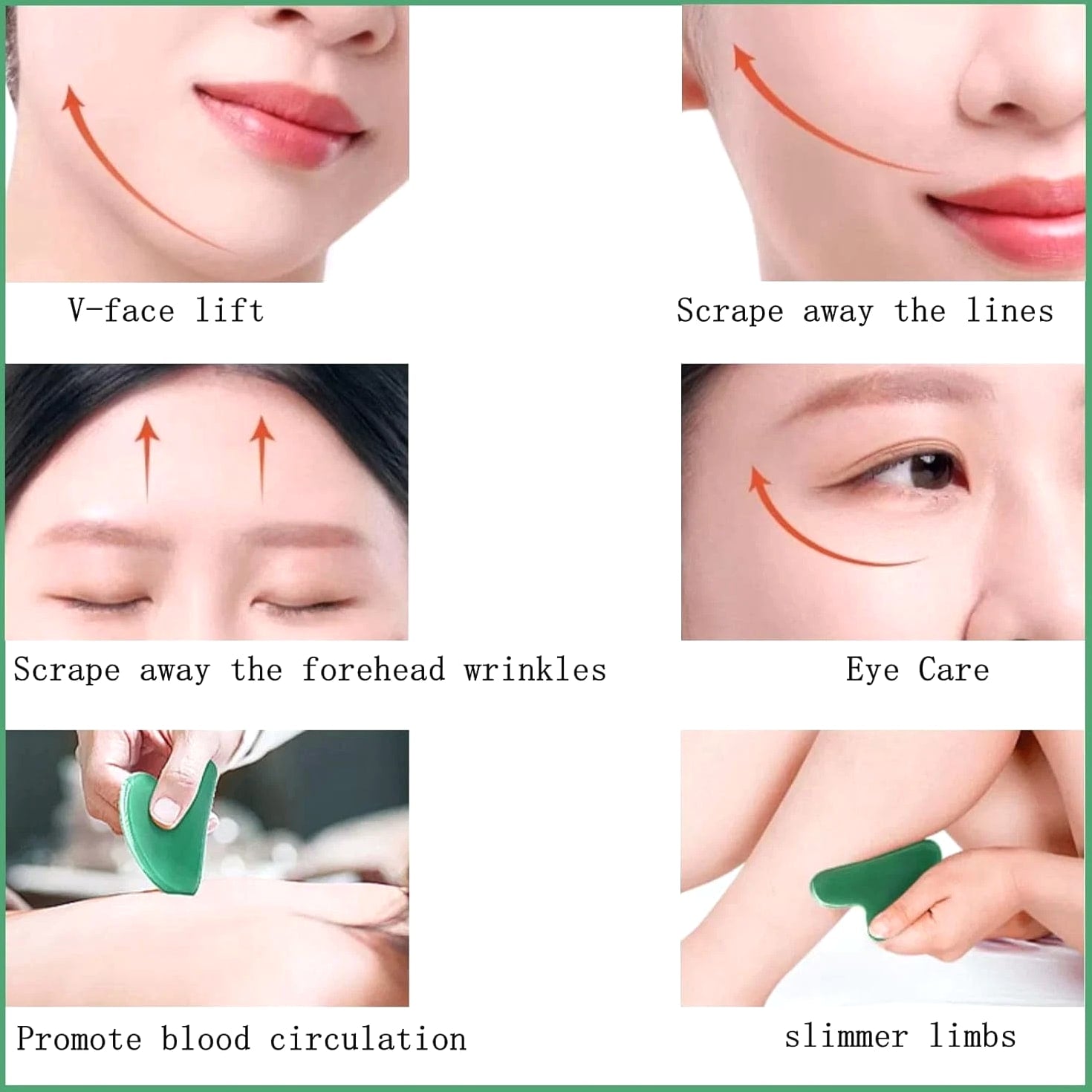 Gua Sha Jade Stone Massage Tool, Guasha for Face and Body Skin Massage