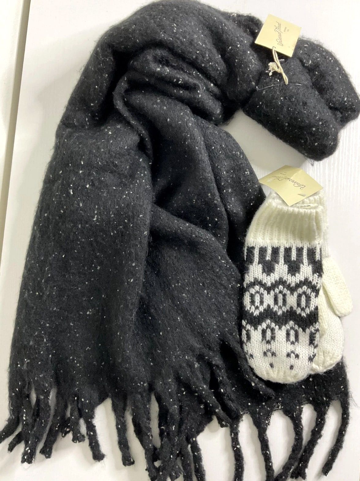 Universal Thread Women's Knit Mittens Winter Gloves and Black Scarf