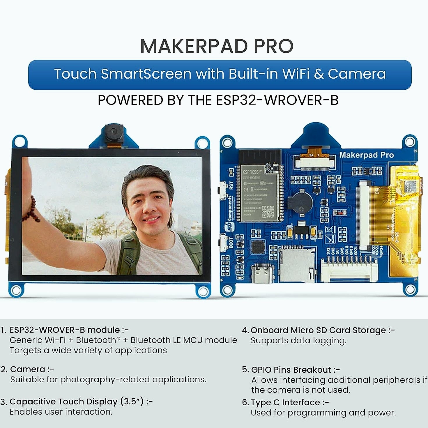 SB Components MakerPad Pro ESP32 3.5 inch Touch Display with Camera