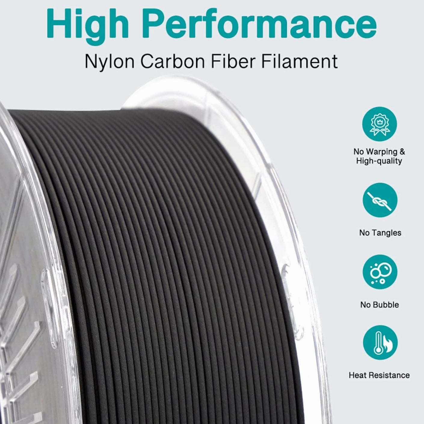 Carbon Fiber Nylon Filament PA6-CF 3D Printer Filament 1.75Mm 1Kg - PC Spool