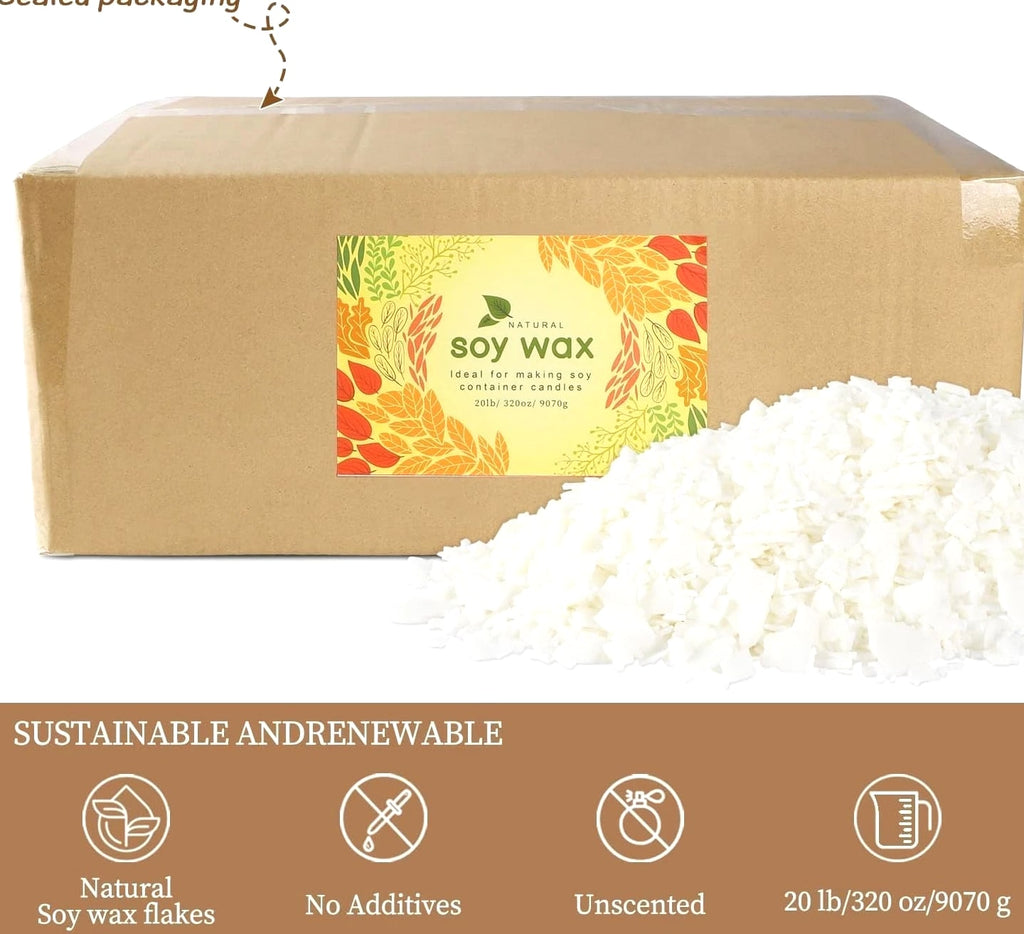 Bulk 20 lb Natural Soy Wax for Candle Making - Easy Melt Unscented Flakes
