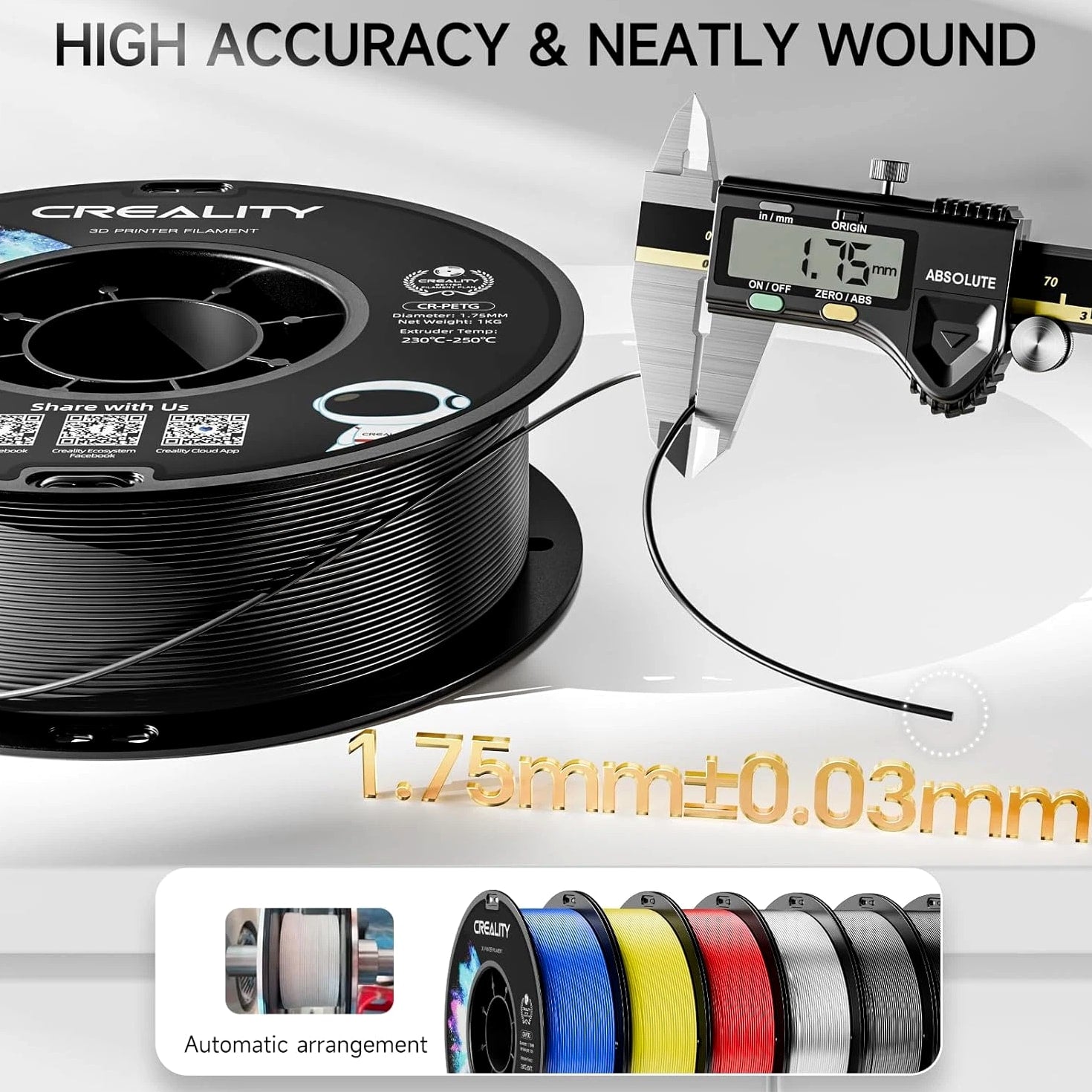 Official Creality PETG 3D Printer Filament 1.75Mm 4KG (8.8Lbs), High Precision,