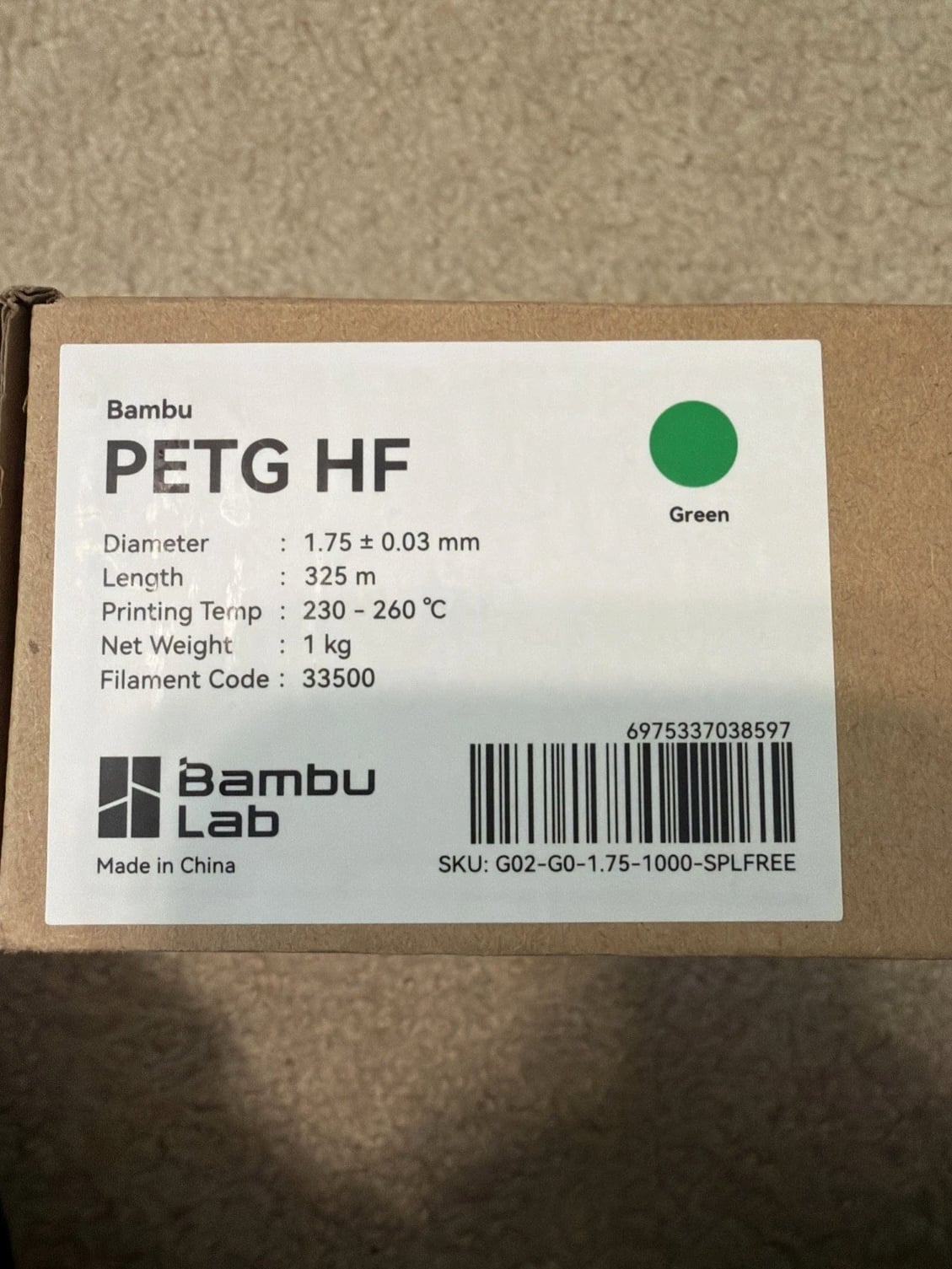 Bambu Lab PETG HF Green - Refill Cartridge