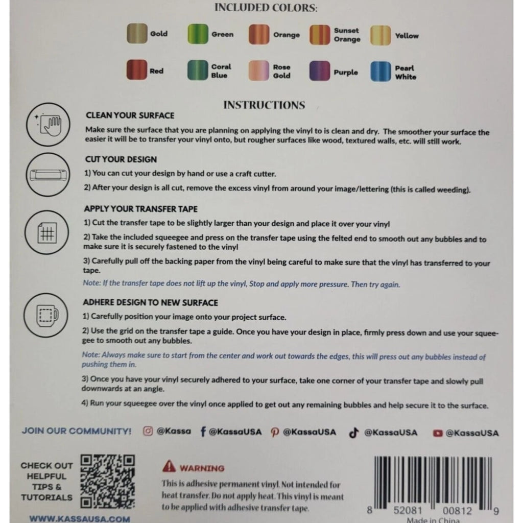 Kassa Holographic Vinyl Sheets 10 Pack Different Colors Permanent Adhesive 12X12