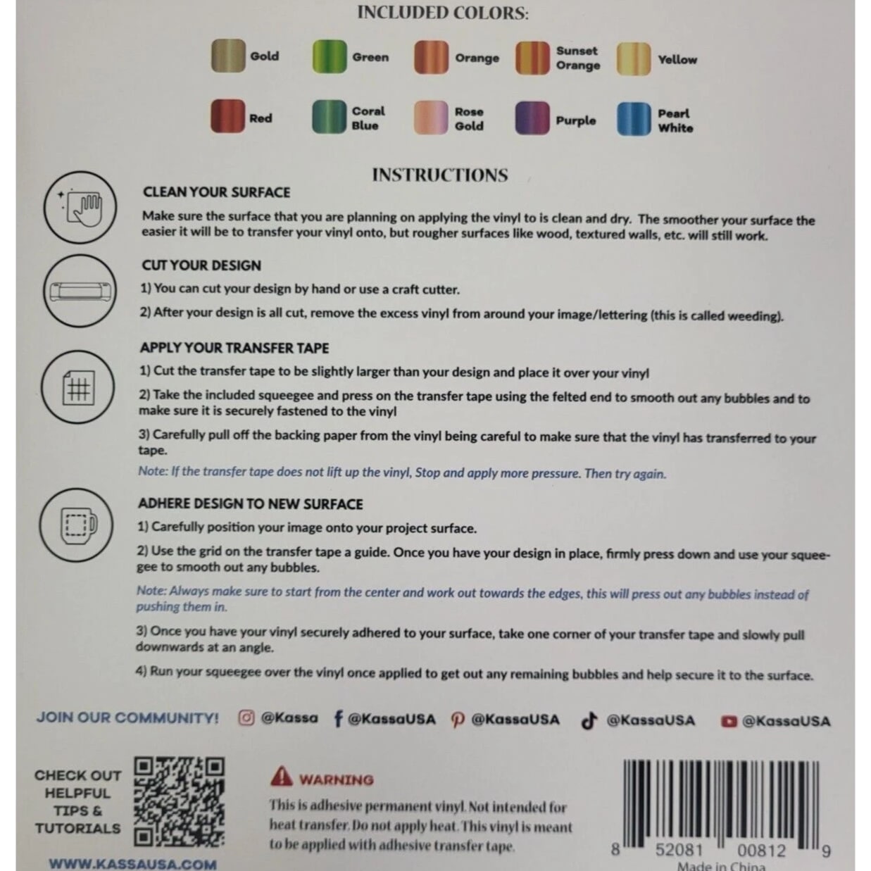 Kassa Holographic Vinyl Sheets 10 Pack Different Colors Permanent Adhesive 12X12