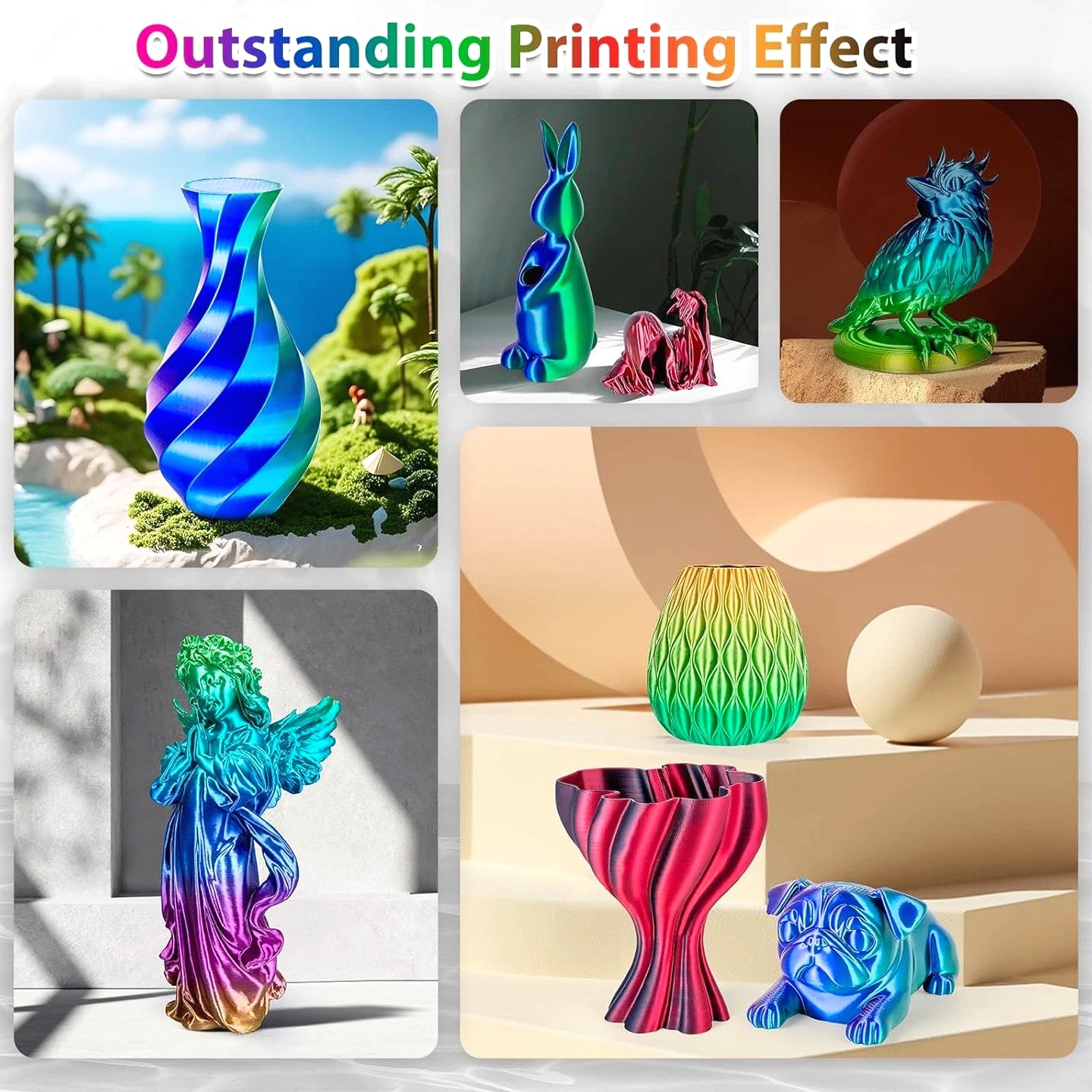 Silk Rainbow PLA Filament 1.75mm Silk PLA 3D Printer Filament Shiny Color Change Gradient