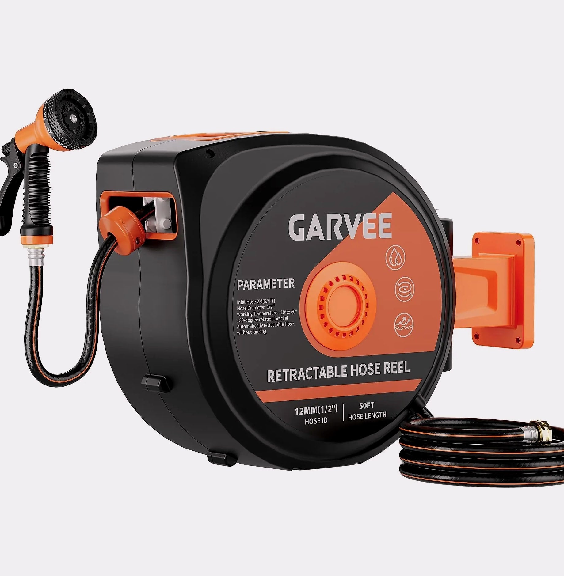 HiMISS Retractable Garden Hose Reel 50FT 100FT 130FT Wall Mounted