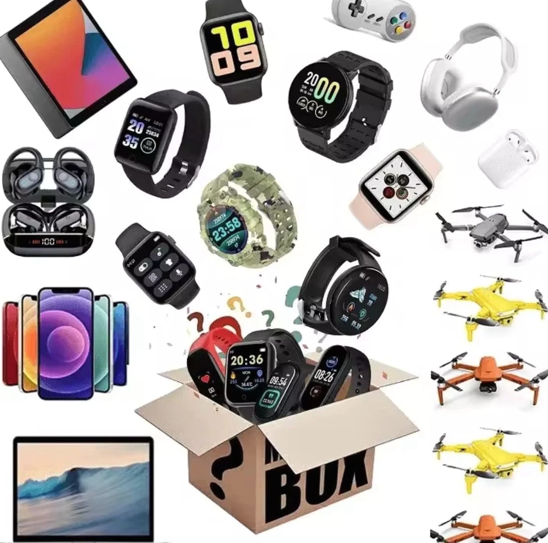 Electronics Mystery Box 1–5 Random Gadgets Smart Watch Earbuds Camera Gift