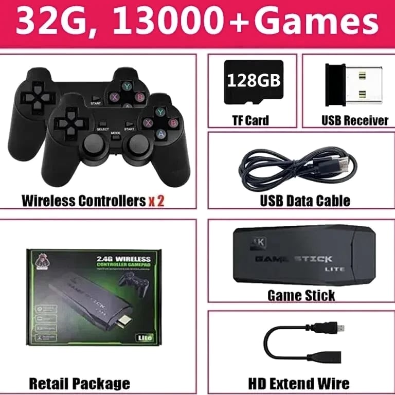 Video Game Console Built-In 20000 Games Wireless Controller TV Game Stick 4K HD