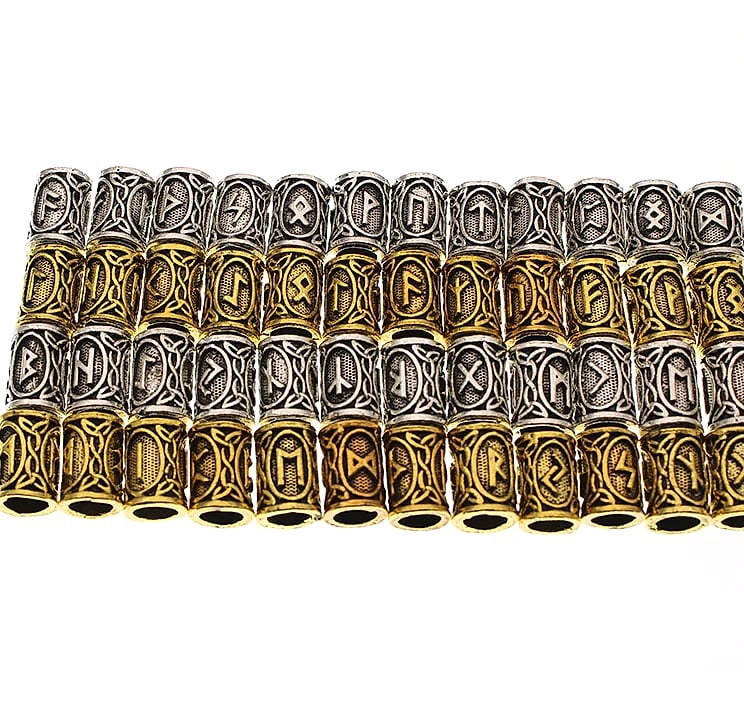 Viking Runes Beard Beads 24pc Set Tiwaz Tyr Sol Charms