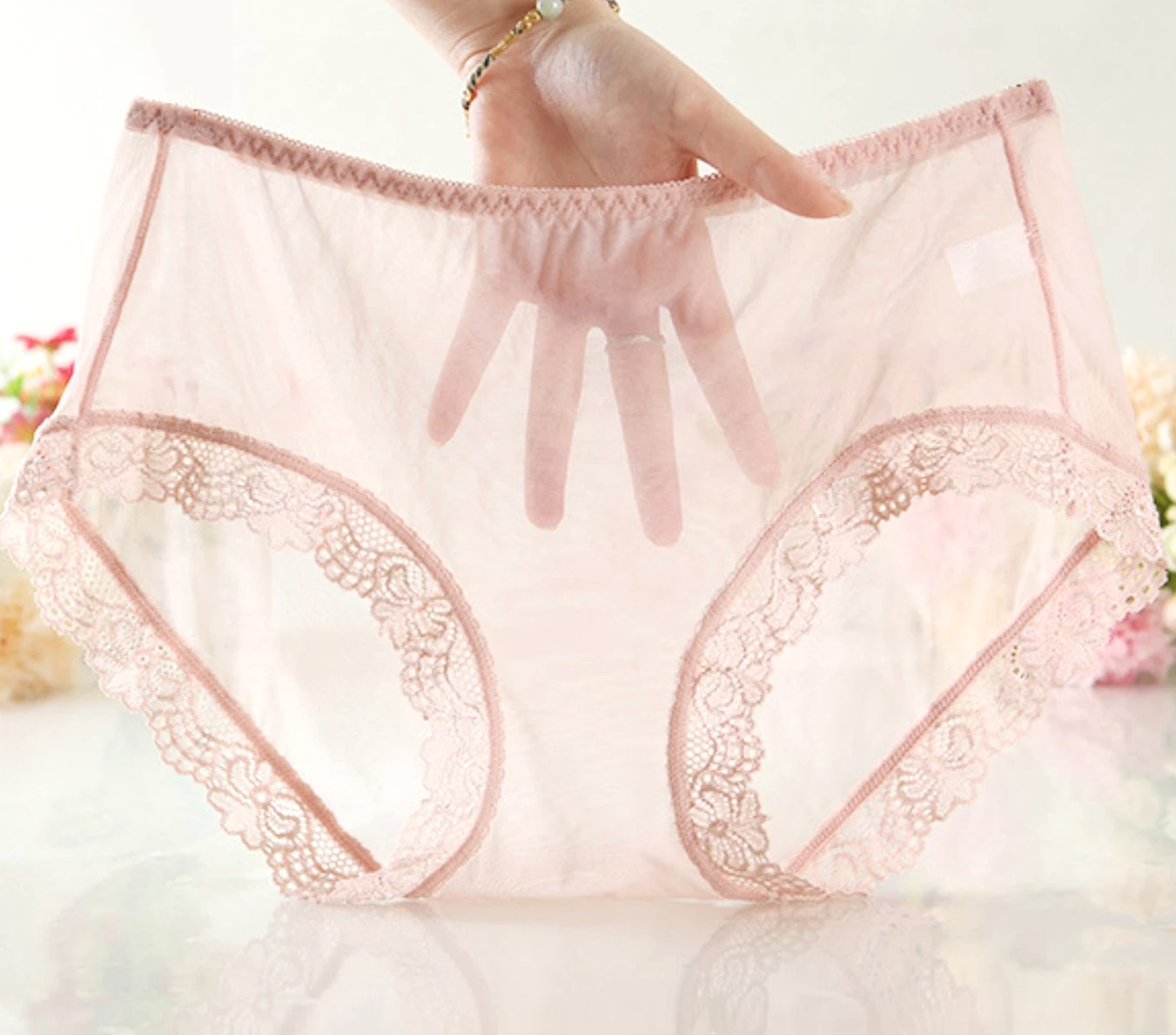 US XL=Asia 3XL Khaki Sexy Sheer Briefs Underpants Transparent Panties - Underwear