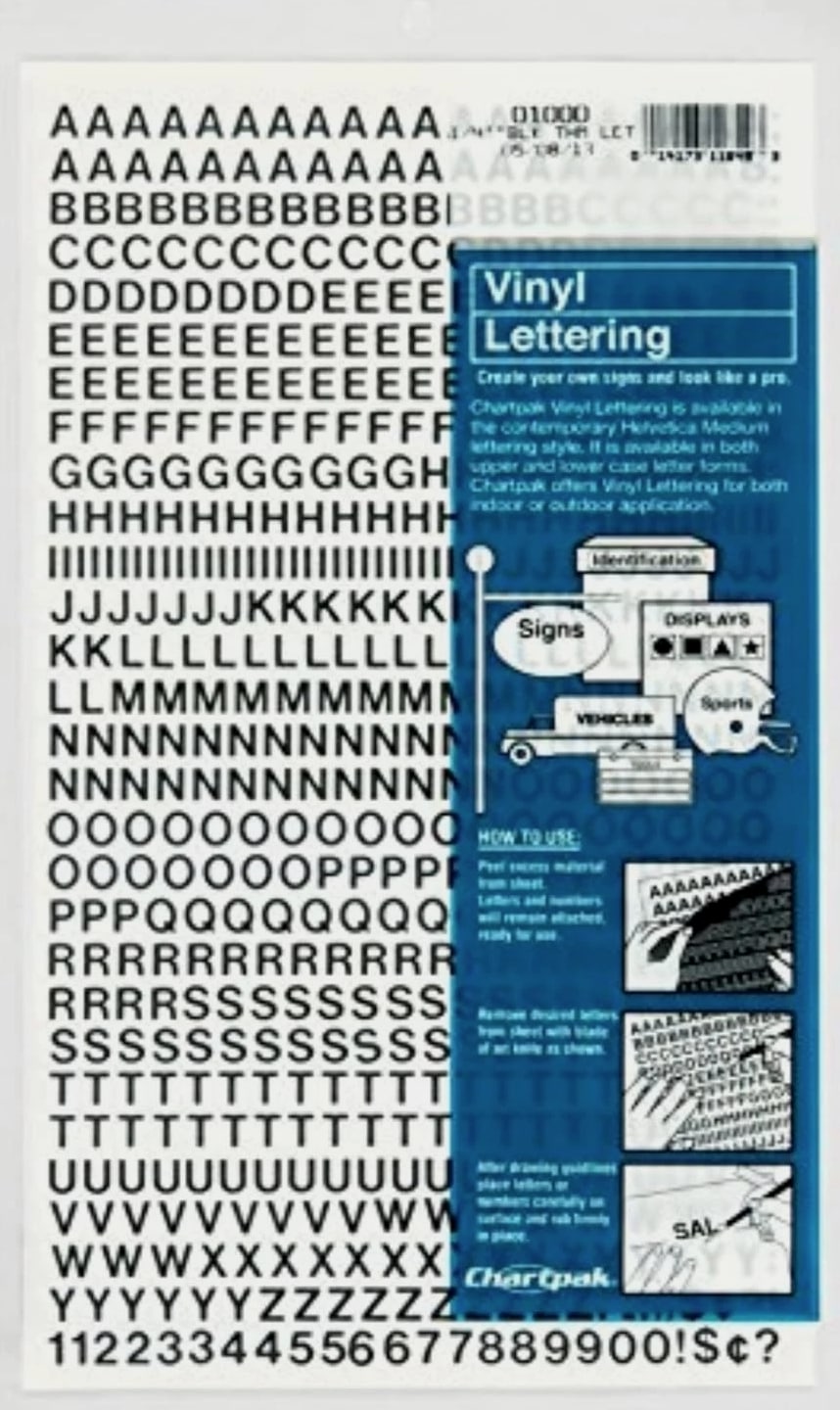 Made in USA - Self-Adhesive Vinyl Letters & Numbers - 0.25" Black, 610 Pieces